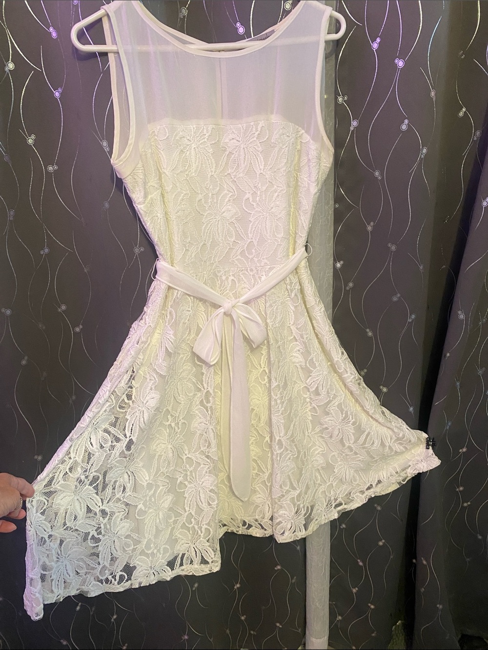 Danny & Nicole Sheer and Lace white dress. Size 8